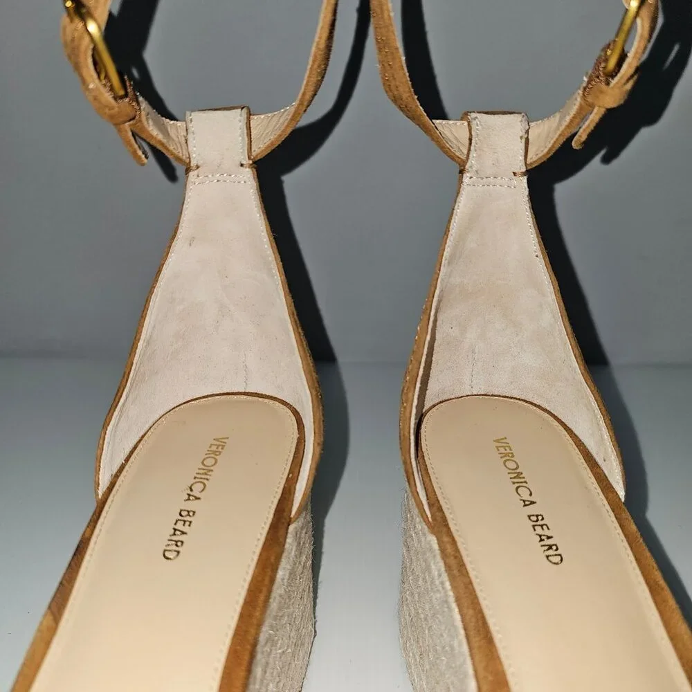 Veronica Beard Gianna Espadrille Wedge Sandal 10 Brown Suede Ankle Strap NEW